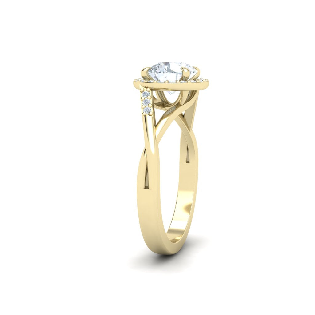Rosewood Round Cut Halo Moissanite Engagement Ring Yellow Gold
